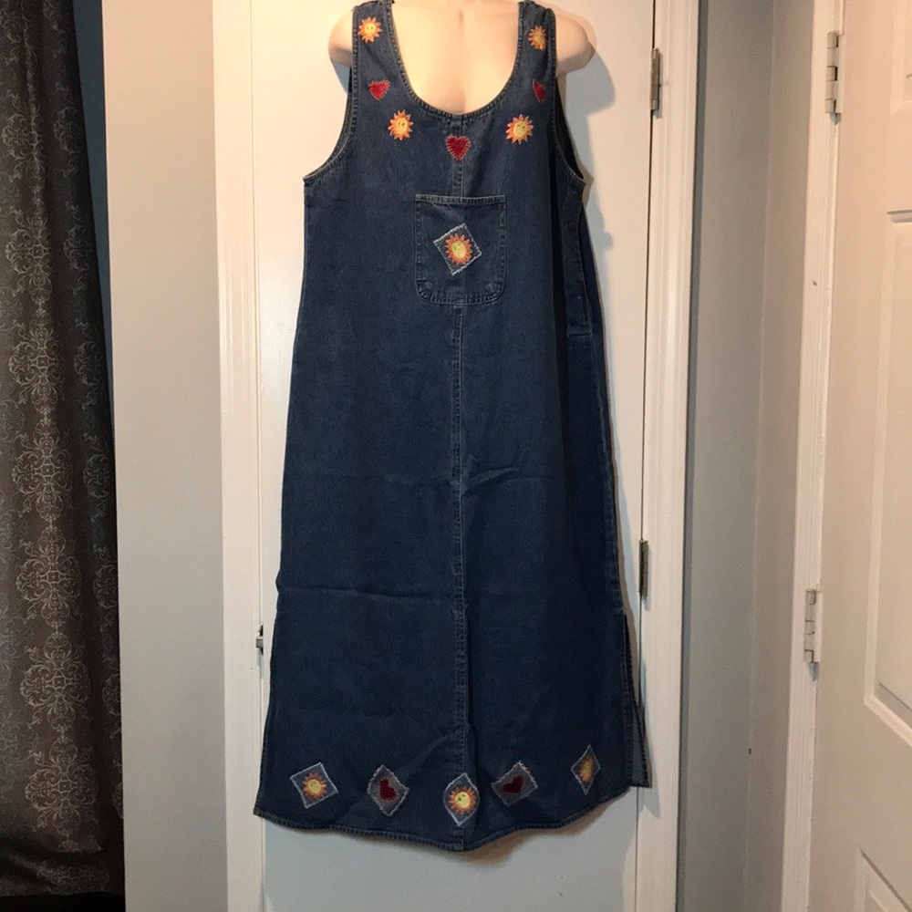 Blue Jean tank dress with embroidery